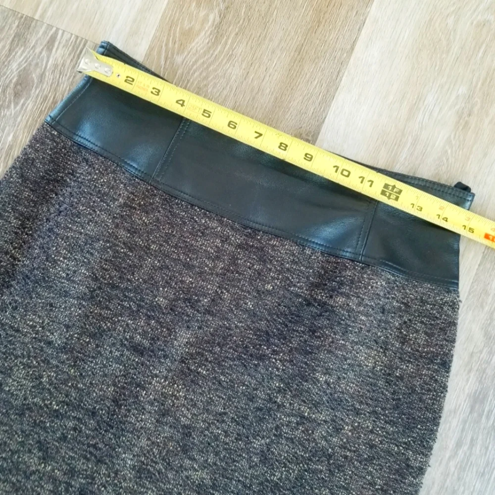 Lafayette 148 New York Tweed Leather Trim Pencil Midi Skirt Office Career EUC 4